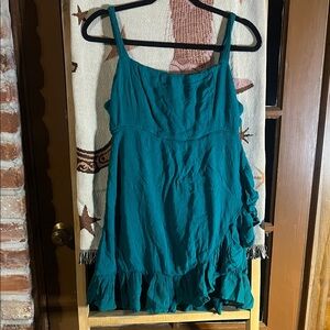 Teal Sleeveless Ruffle Dress